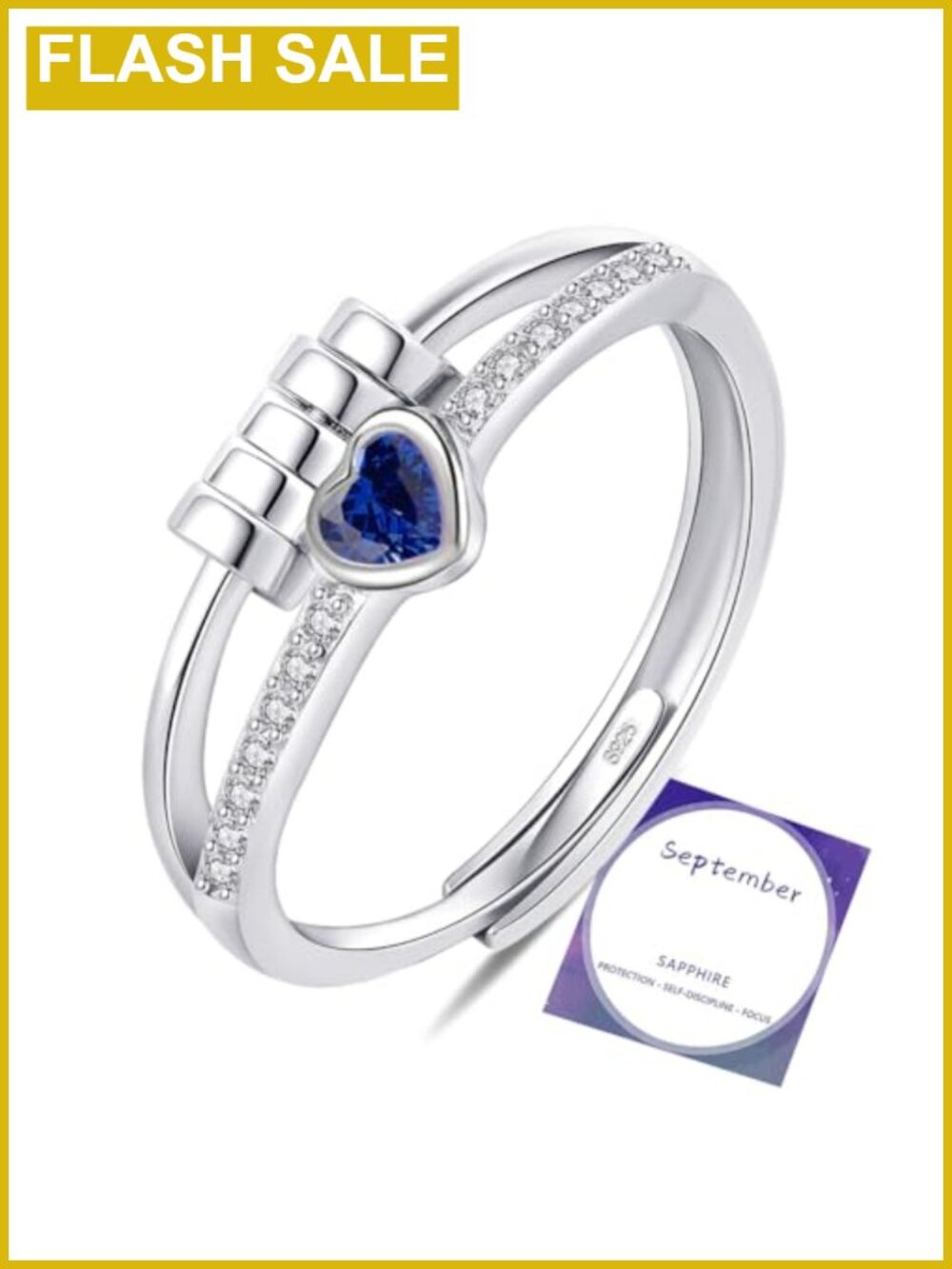 Sterling Silver Plated Adjustable Fidget Birthstone Ring for Women